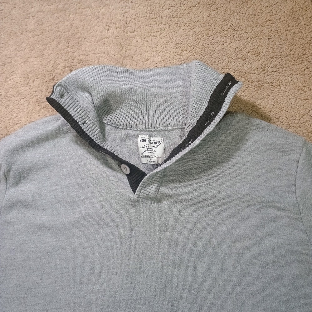 Northwest Blue Pullover Sweater Mens XL‎ Heather Gray Mock Neck Casual Classic